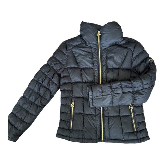 Michael Kors Black Packable Goose Down Puffer Coat Women’s Size Large EUC - Picture 1 of 5